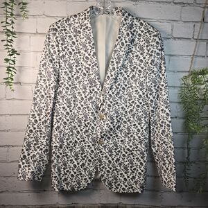 JF J. FERRER BLAZER SLIM FIT FLORAL BLACK ROSE PRINT CRISP WHITE PREPPY MENS 40R